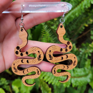 Cherry Hardwood Snake Moon Phase Earrings