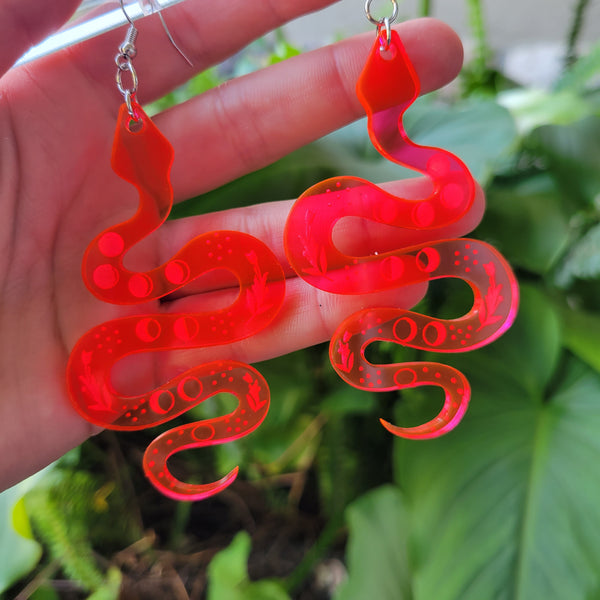 Dark Pink Snake Moon Phase Earrings
