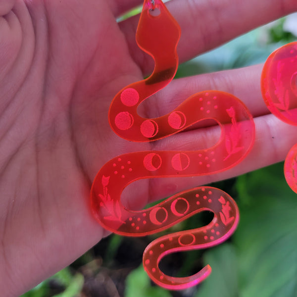 Dark Pink Snake Moon Phase Earrings