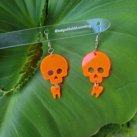 Flourescent Pink Skull Earrings