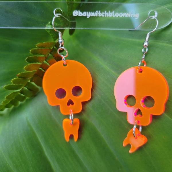 Flourescent Pink Skull Earrings