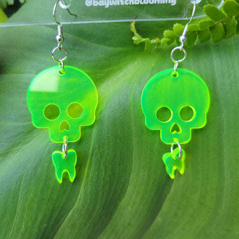 Flourescent Green Skull Earrings