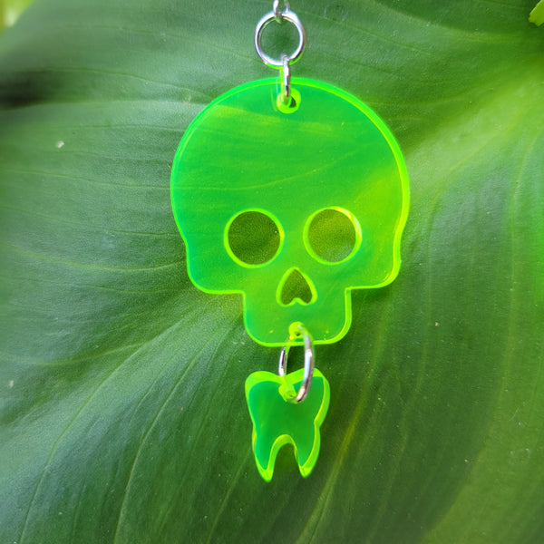 Flourescent Green Skull Earrings