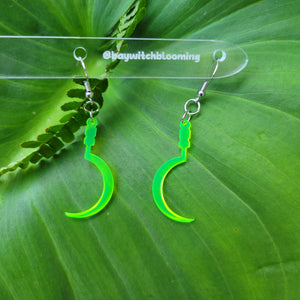 Flourescent Green Sickle Earrings